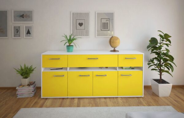 Sideboard - Flora - Design Farbakzent - Freistehend mit Griffe 180 cm Weiss - Front Rot  Bestellnummer:1020305032