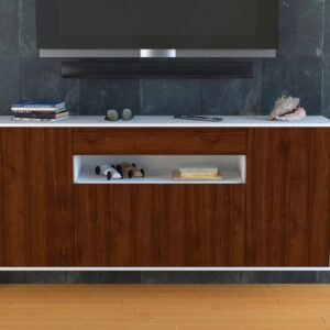 Sideboard - Fiorella - Design Holzdekor - Wandmontage mit Push to Open 180 cm Weiss - Front Eiche  Bestellnummer:1020305035