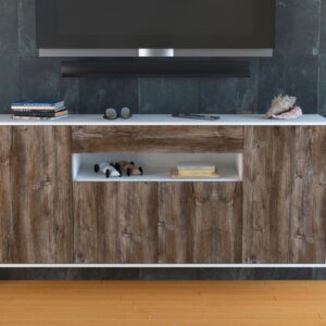 Sideboard - Fiorella - Design Holzdekor - Wandmontage mit Push to Open 180 cm Weiss - Front Walnuss  Bestellnummer:1020305036