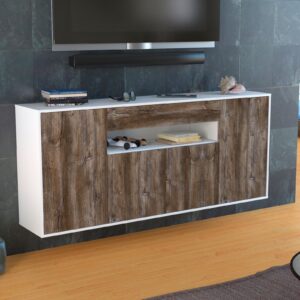 Sideboard - Fiorella - Design Holzdekor - Wandmontage mit Push to Open 180 cm Weiss - Front Pinie  Bestellnummer:1020305037