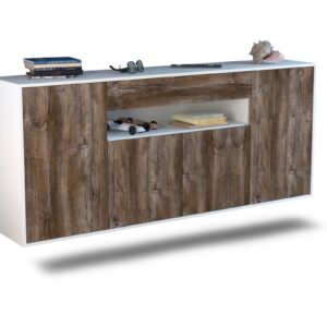 Sideboard - Fiorella - Design Holzdekor - Wandmontage mit Push to Open 180 cm Weiss - Front Treibholz  Bestellnummer:1020305039