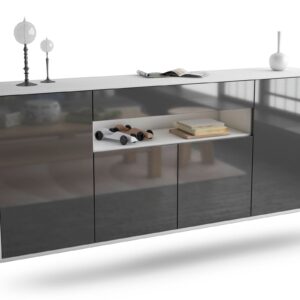 Sideboard - Fiorella - Design Hochglanz - Wandmontage mit Push to Open 180 cm Weiss - Front Grau  Bestellnummer:1020305044