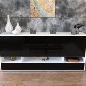 Sideboard - Florentina - Design Hochglanz - Freistehend mit Push to Open 180 cm Weiss - Front Orange  Bestellnummer:1020305108