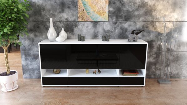 Sideboard - Florentina - Design Hochglanz - Freistehend mit Push to Open 180 cm Weiss - Front Orange  Bestellnummer:1020305108