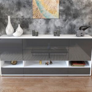 Sideboard - Florentina - Design Hochglanz - Freistehend mit Push to Open 180 cm Weiss - Front Schwarz  Bestellnummer:1020305109