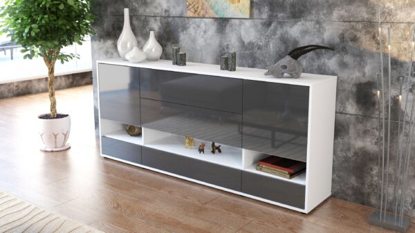 Sideboard - Florentina - Design Hochglanz - Freistehend mit Push to Open 180 cm Weiss - Front Wei?  Bestellnummer:1020305110