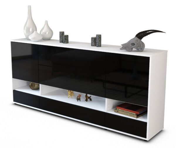 Sideboard - Florentina - Design Hochglanz - Freistehend mit Push to Open 180 cm Weiss - Front Gr?n  Bestellnummer:1020305111