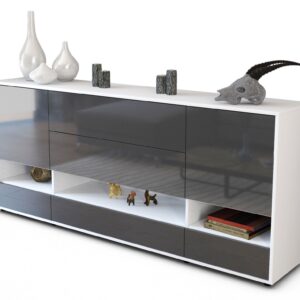 Sideboard - Florentina - Design Hochglanz - Freistehend mit Push to Open 180 cm Weiss - Front Grau  Bestellnummer:1020305112