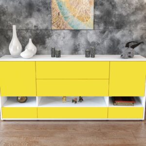 Sideboard - Florentina - Design Farbakzent - Freistehend mit Push to Open 180 cm Weiss - Front Mint  Bestellnummer:1020305113