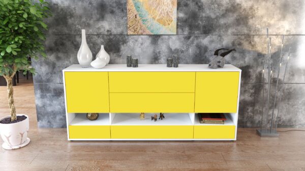 Sideboard - Florentina - Design Farbakzent - Freistehend mit Push to Open 180 cm Weiss - Front Mint  Bestellnummer:1020305113