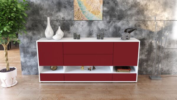 Sideboard - Florentina - Design Farbakzent - Freistehend mit Push to Open 180 cm Weiss - Front Gelb  Bestellnummer:1020305114