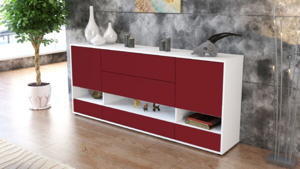 Sideboard - Florentina - Design Farbakzent - Freistehend mit Push to Open 180 cm Weiss - Front Lila  Bestellnummer:1020305115