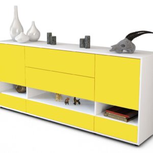 Sideboard - Florentina - Design Farbakzent - Freistehend mit Push to Open 180 cm Weiss - Front T?rkis  Bestellnummer:1020305116