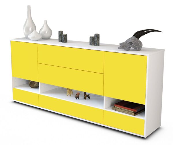 Sideboard - Florentina - Design Farbakzent - Freistehend mit Push to Open 180 cm Weiss - Front T?rkis  Bestellnummer:1020305116