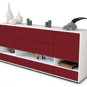 Sideboard - Florentina - Design Farbakzent - Freistehend mit Push to Open 180 cm Weiss - Front Rot  Bestellnummer:1020305117