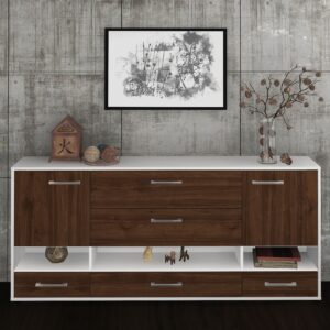 Sideboard - Florentina - Design Holzdekor - Freistehend mit Griffe 180 cm Weiss - Front Eiche  Bestellnummer:1020305120