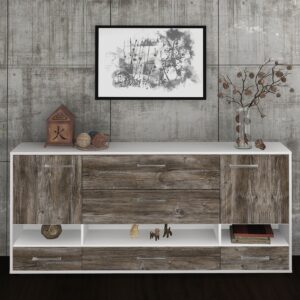 Sideboard - Florentina - Design Holzdekor - Freistehend mit Griffe 180 cm Weiss - Front Walnuss  Bestellnummer:1020305121