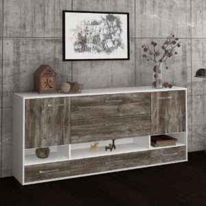 Sideboard - Florentina - Design Holzdekor - Freistehend mit Griffe 180 cm Weiss - Front Pinie  Bestellnummer:1020305122