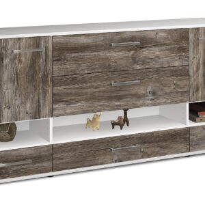 Sideboard - Florentina - Design Holzdekor - Freistehend mit Griffe 180 cm Weiss - Front Treibholz  Bestellnummer:1020305124