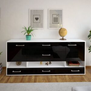 Sideboard - Florentina - Design Hochglanz - Freistehend mit Griffe 180 cm Weiss - Front Orange  Bestellnummer:1020305125