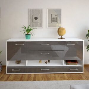 Sideboard - Florentina - Design Hochglanz - Freistehend mit Griffe 180 cm Weiss - Front Schwarz  Bestellnummer:1020305126