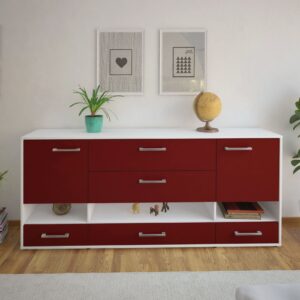 Sideboard - Florentina - Design Farbakzent - Freistehend mit Griffe 180 cm Weiss - Front Gelb  Bestellnummer:1020305131