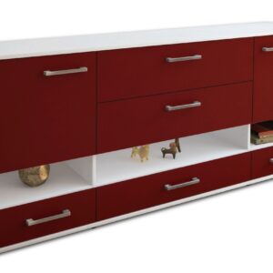 Sideboard - Florentina - Design Farbakzent - Freistehend mit Griffe 180 cm Weiss - Front Rot  Bestellnummer:1020305134