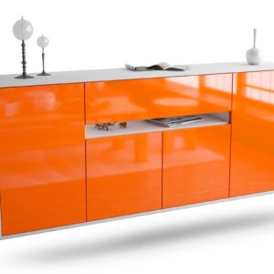 Sideboard - Flavia - Design Hochglanz - Wandmontage mit Push to Open 180 cm Weiss - Front Orange  Bestellnummer:1020305142