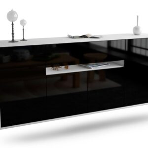 Sideboard - Flavia - Design Hochglanz - Wandmontage mit Push to Open 180 cm Weiss - Front Gr?n  Bestellnummer:1020305145