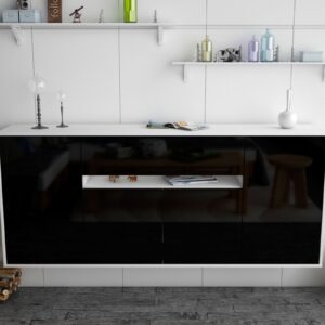 Sideboard - Flavia - Design Hochglanz - Wandmontage mit Push to Open 180 cm Weiss - Front Grau  Bestellnummer:1020305146