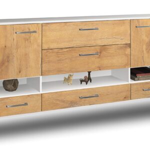 Sideboard - Florentina - Design Holzdekor - Wandmontage mit Griffe 180 cm Weiss - Front Eiche  Bestellnummer:1020305154