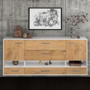 Sideboard - Florentina - Design Holzdekor - Wandmontage mit Griffe 180 cm Weiss - Front Walnuss  Bestellnummer:1020305155