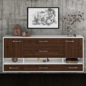 Sideboard - Florentina - Design Holzdekor - Wandmontage mit Griffe 180 cm Weiss - Front Treibholz  Bestellnummer:1020305158