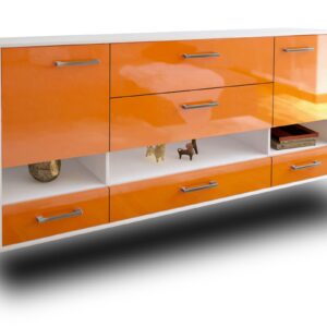 Sideboard - Florentina - Design Hochglanz - Wandmontage mit Griffe 180 cm Weiss - Front Orange  Bestellnummer:1020305159