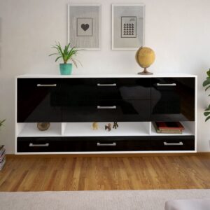 Sideboard - Florentina - Design Hochglanz - Wandmontage mit Griffe 180 cm Weiss - Front Grau  Bestellnummer:1020305163