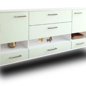 Sideboard - Florentina - Design Farbakzent - Wandmontage mit Griffe 180 cm Weiss - Front Mint  Bestellnummer:1020305164