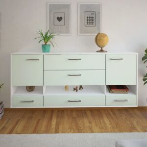 Sideboard - Florentina - Design Farbakzent - Wandmontage mit Griffe 180 cm Weiss - Front Gelb  Bestellnummer:1020305165