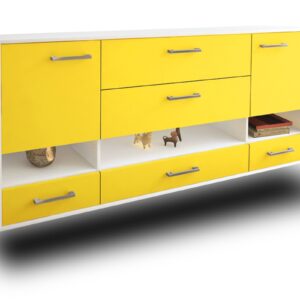 Sideboard - Florentina - Design Farbakzent - Wandmontage mit Griffe 180 cm Weiss - Front T?rkis  Bestellnummer:1020305167