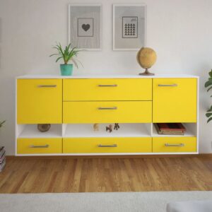 Sideboard - Florentina - Design Farbakzent - Wandmontage mit Griffe 180 cm Weiss - Front Rot  Bestellnummer:1020305168