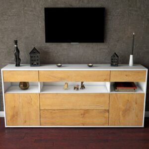 Sideboard - Floria - Design Holzdekor - Freistehend mit Push to Open 180 cm Weiss - Front Walnuss  Bestellnummer:1020305206