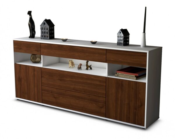 Sideboard - Floria - Design Holzdekor - Freistehend mit Push to Open 180 cm Weiss - Front Zeder  Bestellnummer:1020305208