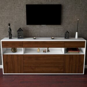 Sideboard - Floria - Design Holzdekor - Freistehend mit Push to Open 180 cm Weiss - Front Treibholz  Bestellnummer:1020305209