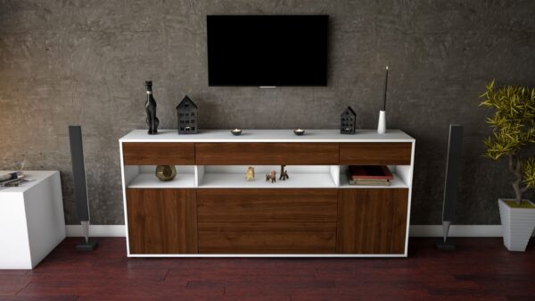 Sideboard - Floria - Design Holzdekor - Freistehend mit Push to Open 180 cm Weiss - Front Treibholz  Bestellnummer:1020305209