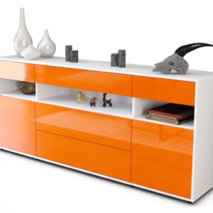 Sideboard - Floria - Design Hochglanz - Freistehend mit Push to Open 180 cm Weiss - Front Orange  Bestellnummer:1020305210