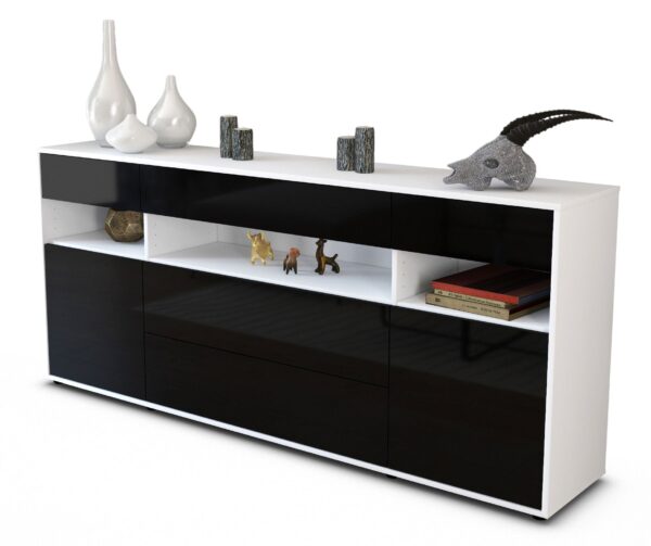 Sideboard - Floria - Design Hochglanz - Freistehend mit Push to Open 180 cm Weiss - Front Gr?n  Bestellnummer:1020305213