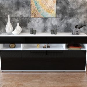 Sideboard - Floria - Design Hochglanz - Freistehend mit Push to Open 180 cm Weiss - Front Grau  Bestellnummer:1020305214