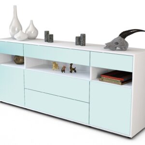 Sideboard - Floria - Design Farbakzent - Freistehend mit Push to Open 180 cm Weiss - Front Mint  Bestellnummer:1020305215