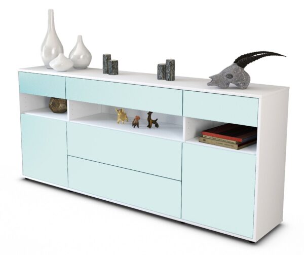 Sideboard - Floria - Design Farbakzent - Freistehend mit Push to Open 180 cm Weiss - Front Mint  Bestellnummer:1020305215