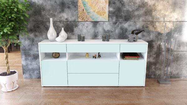 Sideboard - Floria - Design Farbakzent - Freistehend mit Push to Open 180 cm Weiss - Front Gelb  Bestellnummer:1020305216