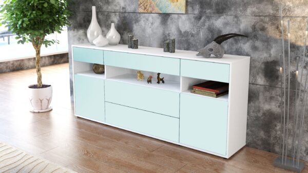 Sideboard - Floria - Design Farbakzent - Freistehend mit Push to Open 180 cm Weiss - Front Lila  Bestellnummer:1020305217